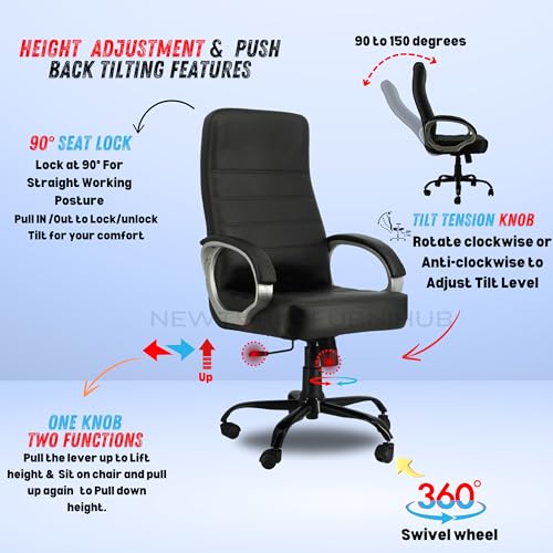 Image of NEWTURN� Rolex High-Back Ergonomic Office Chair - Premium Leatherette, Rolling, Tilt, Chrome Base, 2-Yr Warranty, Study, Work, WFH Comfort