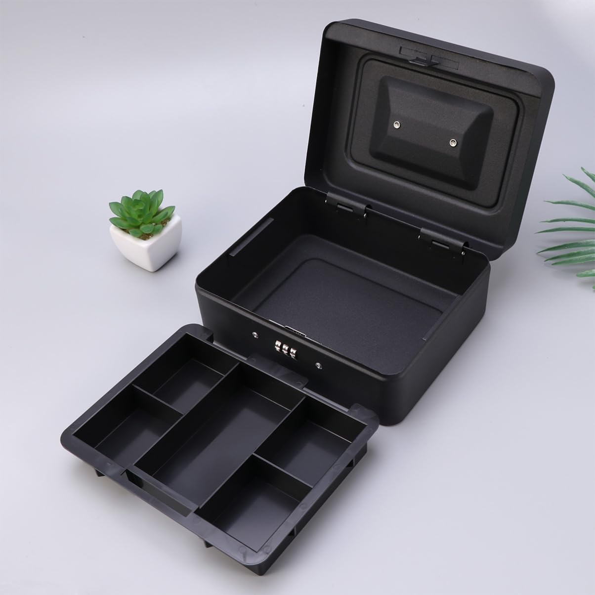Angoily Cassetta Di Sicurezza Con Serratura Combinazione Cassetta Di Sicurezza Per Negozio Portatile Salvadanaio in Metallo Nero