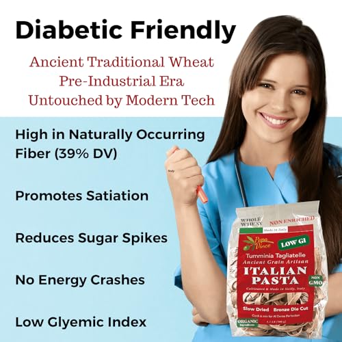 Papa Vince Diabetic Friendly Pasta: Low GI Organic Whole Wheat Italian Pasta Made in Italy from Ancient Heirloom Grain. High Fiber, Slow Carb, Slow Dried, Bronze Cut, Non Enriched (Tagliatelle) - Thumbnail 2