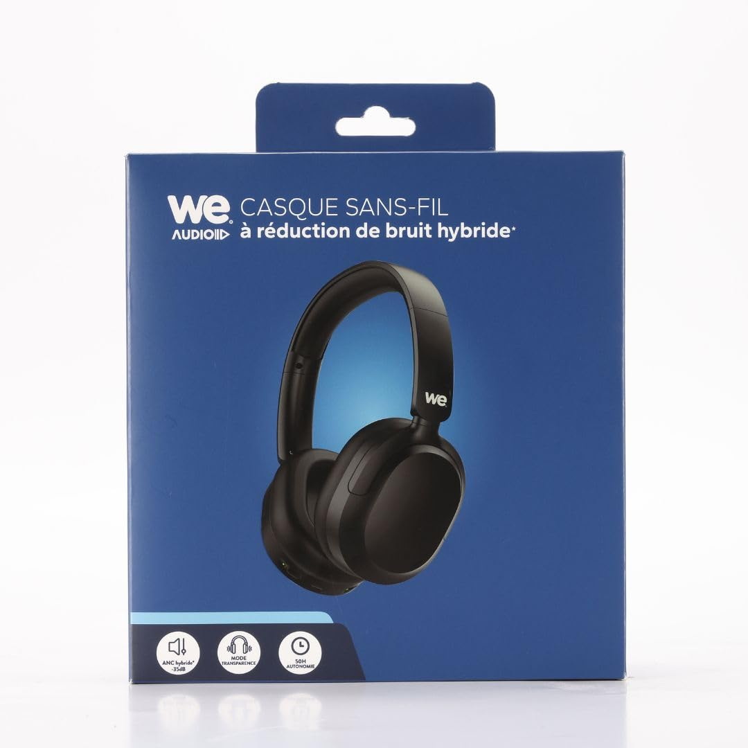 WE Casque Bluetooth - ENC&ANC 35dB - BT V5,3-4 Micros intégrés - Arceau réglable Coussinets rotatifs - Batterie de 500mAh, autonomie en Veille 60h, Noir