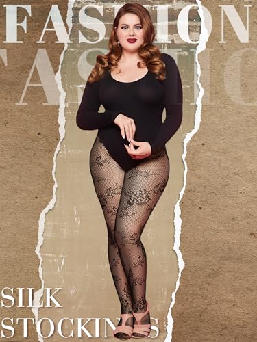 Image of Jadive 6 Pairs Women Plus Size Suspender Tights Fishnet Thigh High Stockings Garter Belt Lingerie Pantyhose