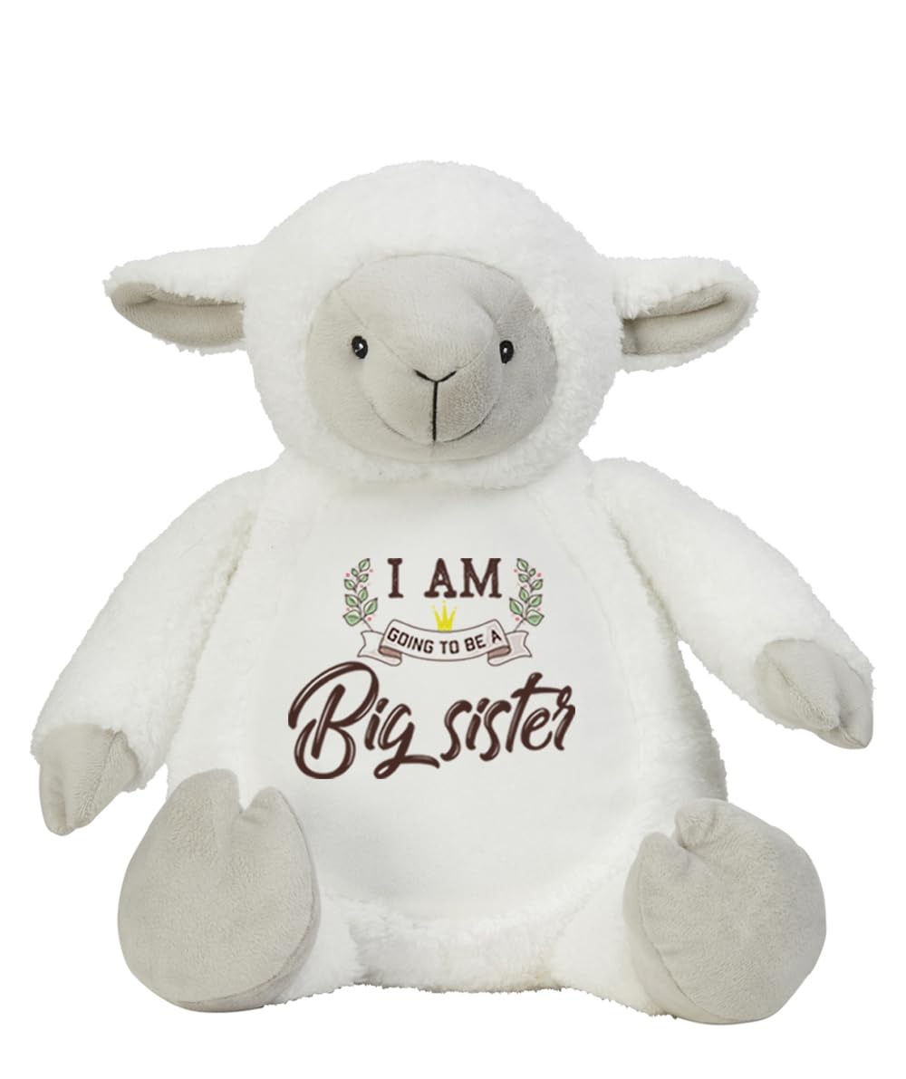 Big Sister Teddy Bear Gift – “I Am Going To Be A Big Sister” Printed Soft Toy | Cute Pregnancy Announcement Gift for Kids Girl | Baby Reveal Plush Toy | Soft Toys Teddy. (Lamb)