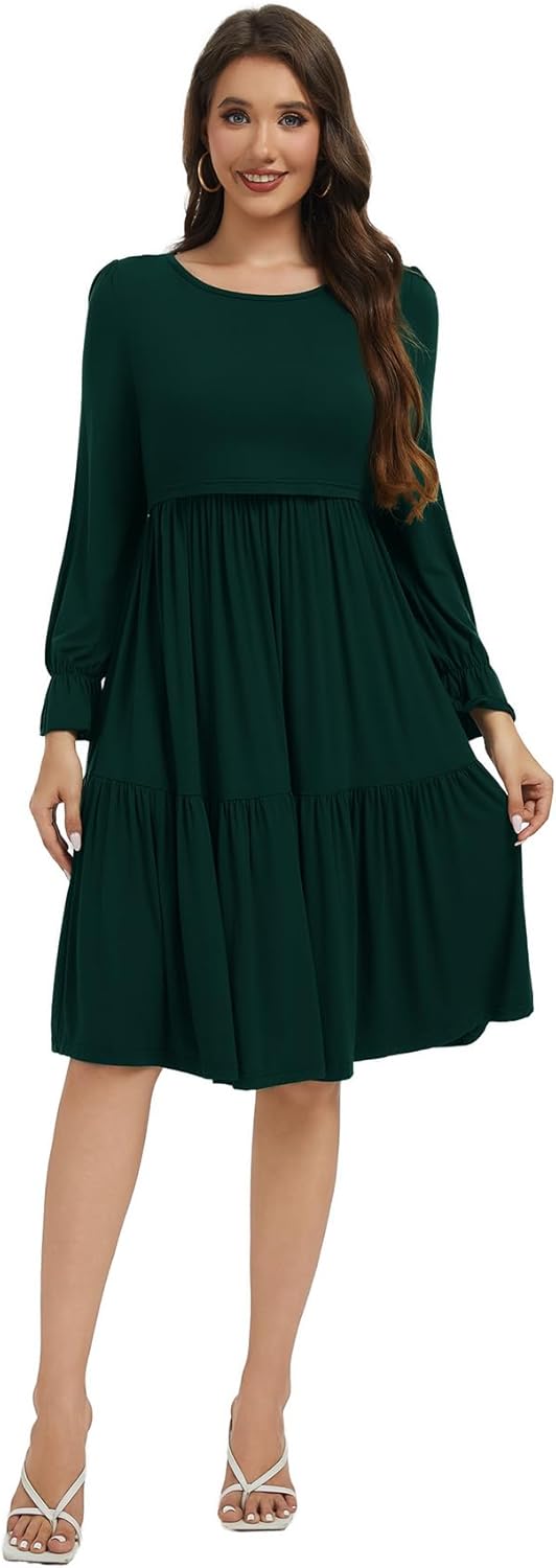 Smallshow Women's Maternity Nursing Dress Long Sleeve Ruffle Breastfeeding Clothes - Image 6