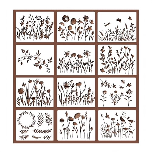 CZAKOMIX 12 Reusable Flower Templates,Flowers Painting Stencils,Stencils For Painting – Perfect For Murals, Textile Decoration, DIY Projects and More! CZAKOMIX 12 Reusable Flower Templates,Flowers Painting Stencils,Stencils For Painting – Perfect For Murals, Textile Decoration, DIY Projects and More!