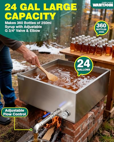 Image of WantJoin Maple Syrup Evaporator Pan 24 GAL - Syrup Evaporator Pan Stainless Steel w /Thermometer, Make 360 Bottles of 50oz, Upgraded Leak-Proof TIG Welded Seams