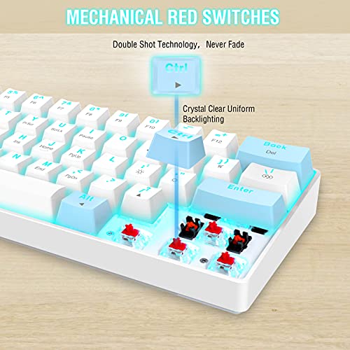 Edjo Bluetooth Mechanical Keyboard 60%, Wireless/Wired Red Switches Mechanical Gaming Keyboard With Backlit, Ultra-Compact 60 Percent Computer Keyboard For Windows, Mac Os #TOP2