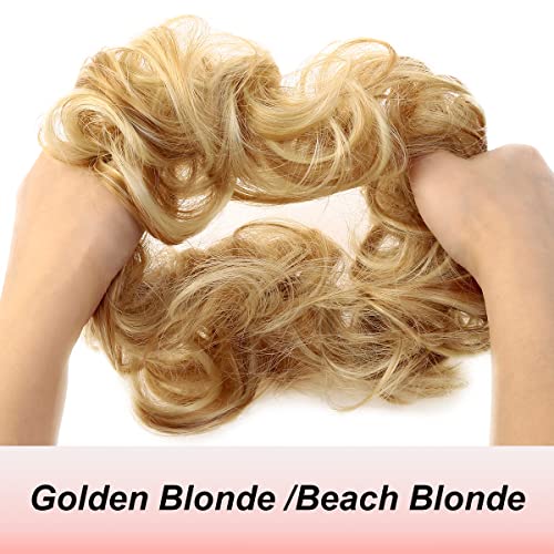 JJstar Messy Hair Bun Curly Wavy Hair Scrunchies Accessories Pieces for Women Girls Synthetic Chignons (Golden Blonde/Beach Blonde) - Image 2
