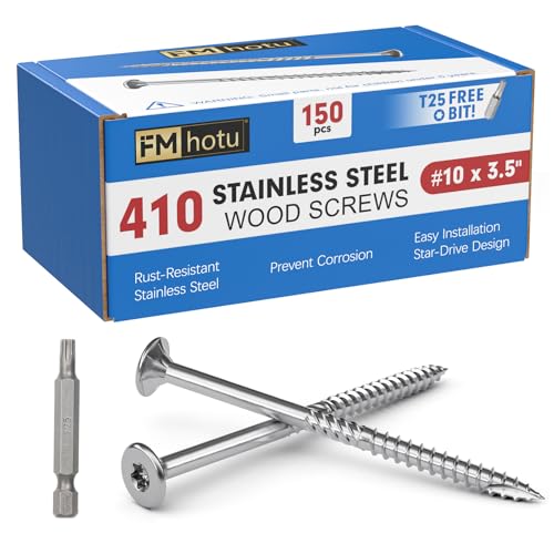 Image of #10 x 3.5 Stainless Steel Deck Screws, 150Pcs 410 Grade Stainless Steel | T25 Star Bit Deck Screws,Rust Resistant Timber Screws for Log Landscaping Wood