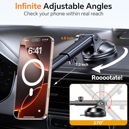 Coolpow for MagSafe Car Mount【Windshield+Vent+Dash】Magnetic Phone Holder for Car Phone Holder Mount Cell Phone Holders for Your Car Accessories Suction Phone Mount for Car Truck Stand for iPhone 17 16 by Coolpow - Image 7