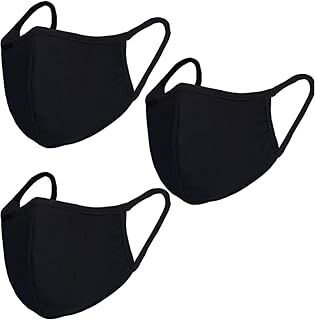 BeatBasic Pack of 3 Reusable Cotton Dust Face Masks - Soft Breathable Black Cloth Masks for Adults, Allergies, Pollen, Dust Protection