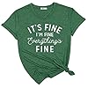 KIKIBERRY-Womens-Im-Fine-Everything-is-Fine-T-Shirts-Short-Sleeve-Sayings-Casual-Cute-Graphic-Tee-Blouse-Tops KIKIBERRY Women's I'm Fine Everything is Fine T-Shirts Short Sleeve Sayings Casual Cute Graphic Tee Blouse Tops Dark Green X-Large