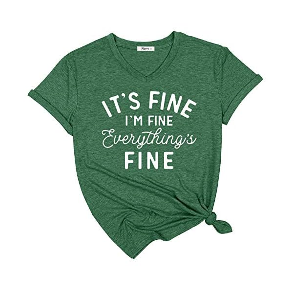 KIKIBERRY-Womens-Im-Fine-Everything-is-Fine-T-Shirts-Short-Sleeve-Sayings-Casual-Cute-Graphic-Tee-Blouse-Tops KIKIBERRY Women's I'm Fine Everything is Fine T-Shirts Short Sleeve Sayings Casual Cute Graphic Tee Blouse Tops Dark Green X-Large