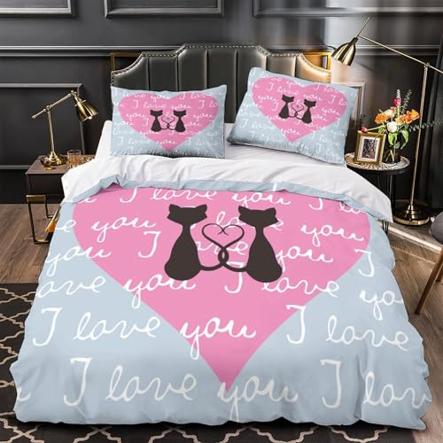 Housse de couette chat 260x220 parure de lit 3D microfibre