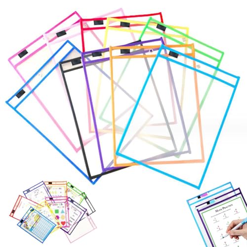 10 Piezas Dry Erase Pocket A4 Reusable Dry Erase Pocket Fundas Plástico para Escribir Transparente Bolsa de Borrado en Seco para Estudio Oficina Papelería Suministros
