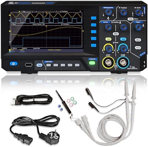 PeakTech 1400 - Kompaktes Digitales Oszilloskop 2 Kanal - Oscilloscope 5 MHz Bandbreite - schnelle 100 MS/s Sampling-Rate - USB-Anschluss, inklusive PC-Software, XY-Darstellung & Zoom - Schwarz