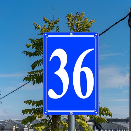 Image of Premium Aluminum Number Signs 36, Metal 12 inch X 8 inch Blue Numbered Signs Outdoor for Parking Lots, Floor, Dock, Court, Aisle, Field, High Visibility, No Fade, Weather-resistant