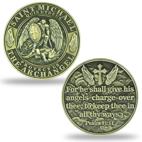 Saint Michael Archangel Protection Coin – Biblical Verse Psalm 91:11, Religious Collectible & Inspirational Gift (Style A)