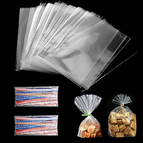 FINEASY 100Pcs Bolsas de Celofán Transparente,Bolsitas de Regalos Plastico,Papel Transparente para Envolver Regalos,Bolsas Cumpleaños,Tortas de Dulces Galletas,Bolsas Chuches(15x20cm)