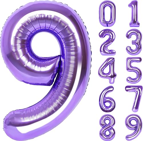 Image of Number Balloons for Birthday Decorations - 40 Inch Large Party Balloons 9, Purple Foil Number Balloons for Boys Girls, Balloons for Party Supplies