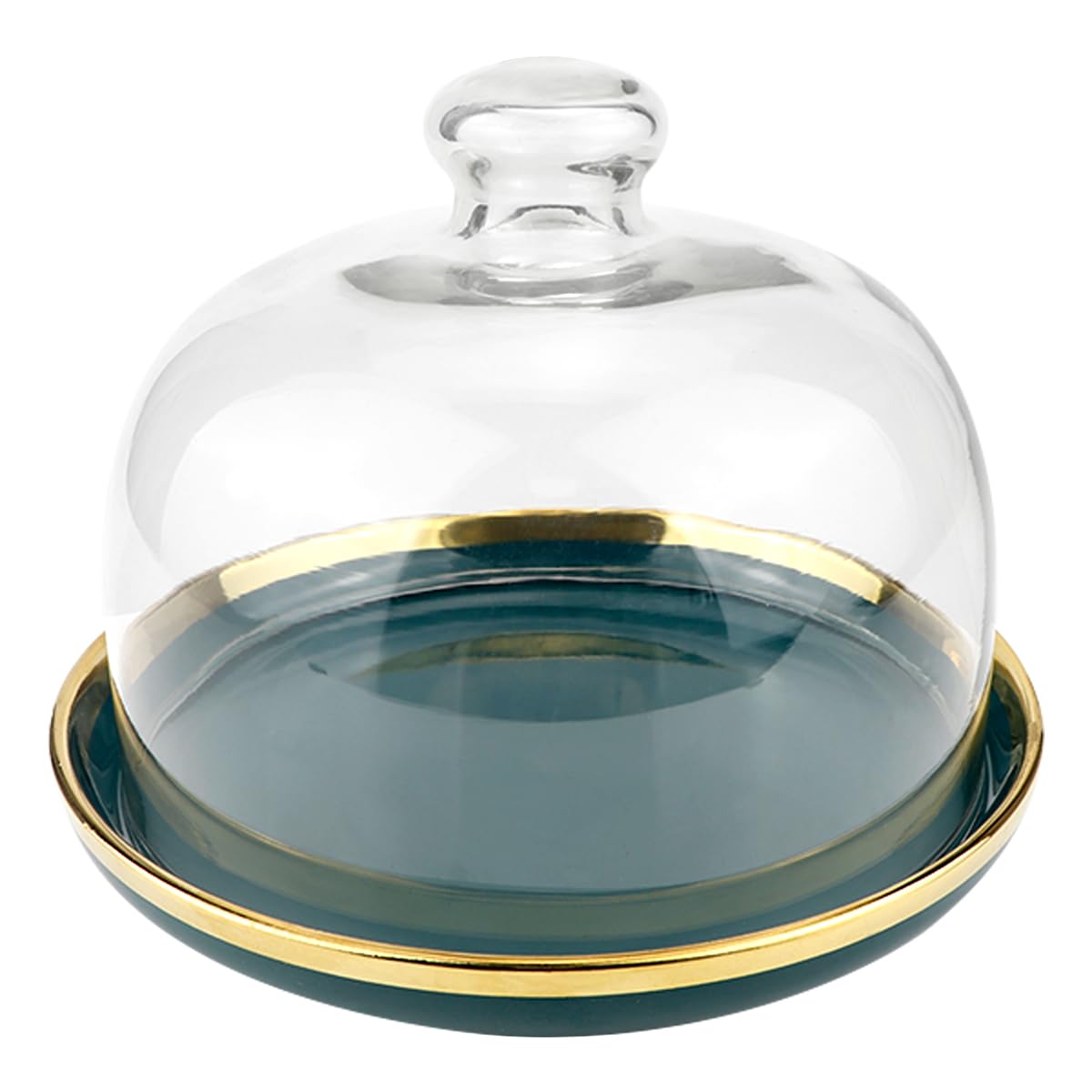 DOERDO Présentoir à gâteau avec dôme, plateau de service en céramique avec dôme en verre transparent, pour macaron, fromage, desserts, 15,2 x 12,9 cm, vert