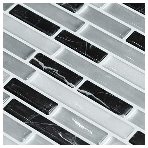 decalmile 10 st 3D-skala och stick kakel backsplash 27,9 cm x 23,5 cm svart silver marmor självhäftande väggplattor kök badrum heminredning