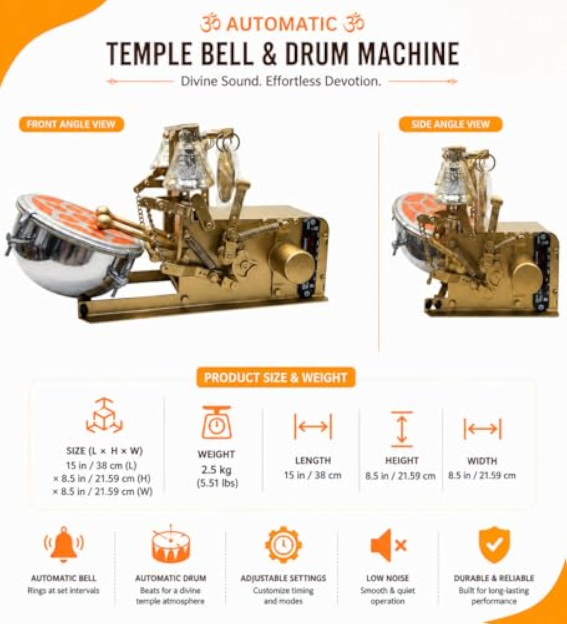 Automatic Temple Drum Machine for Mandir & Puja Room