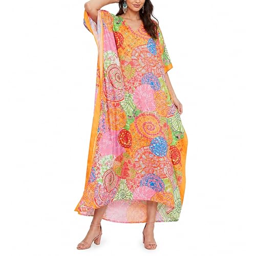 Image of Oussum Women Long Maxi Plus Size Polyester Kaftan Gown, Womens Kaftan Dresses Lounge Resort Wear, Plus Size Kaftan