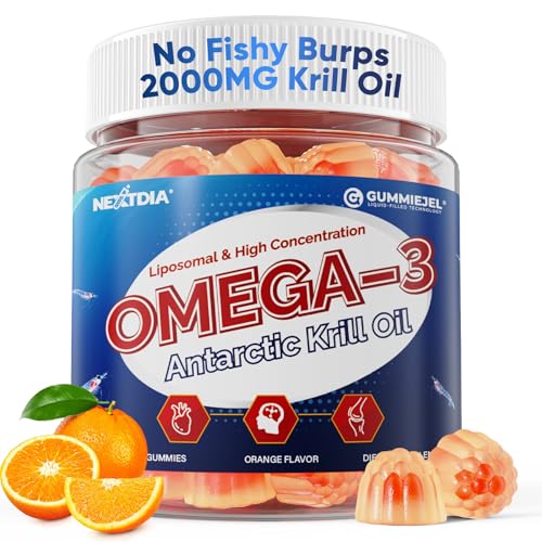 Liposomal Antarctic Krill Oil Omega 3 Gummies 2000mg - Cellular Level Absorption Omega-3 with EPA DHA & Astaxanthin - Antioxidant & Brain Support - Fish Oil Supplements Alternative - 60 Count