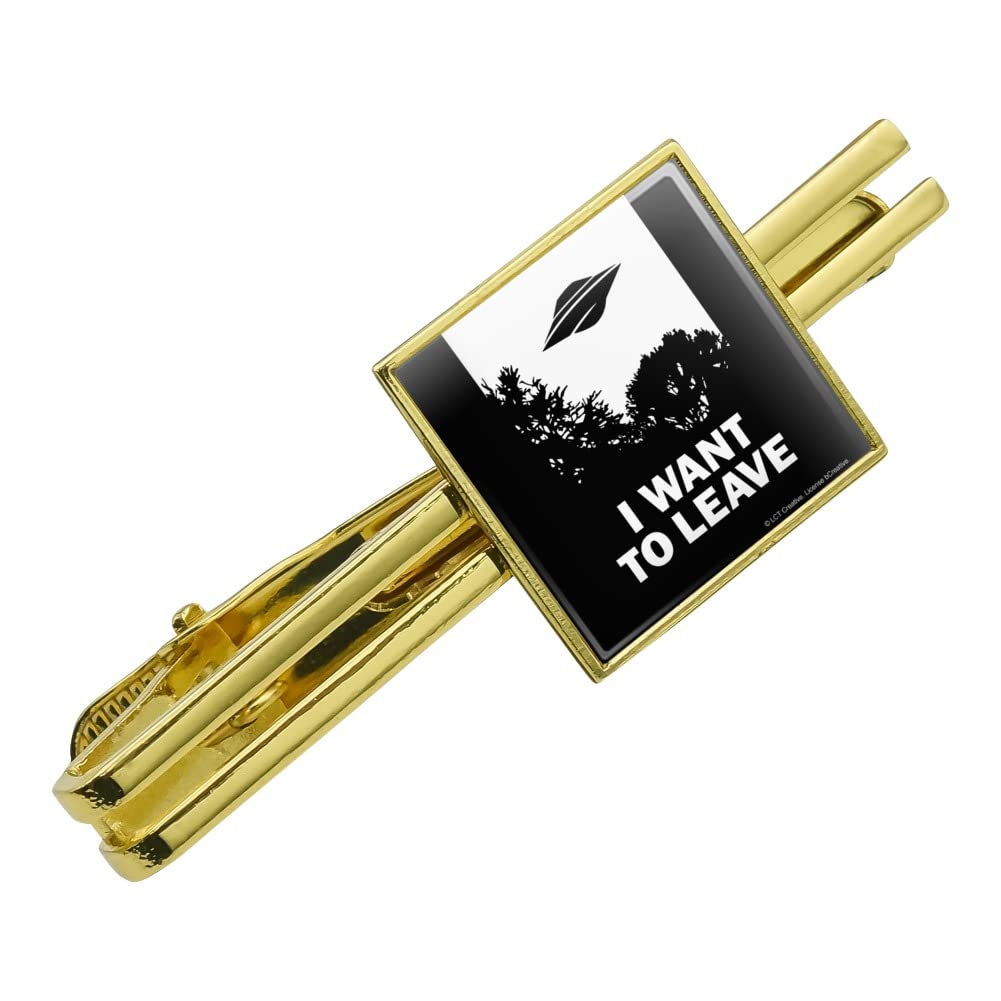 GRAPHICS & MORE I Want to Leave UFO Believe Funny Humor Square Tie Bar Clip Clasp Tack- Silver or Gold