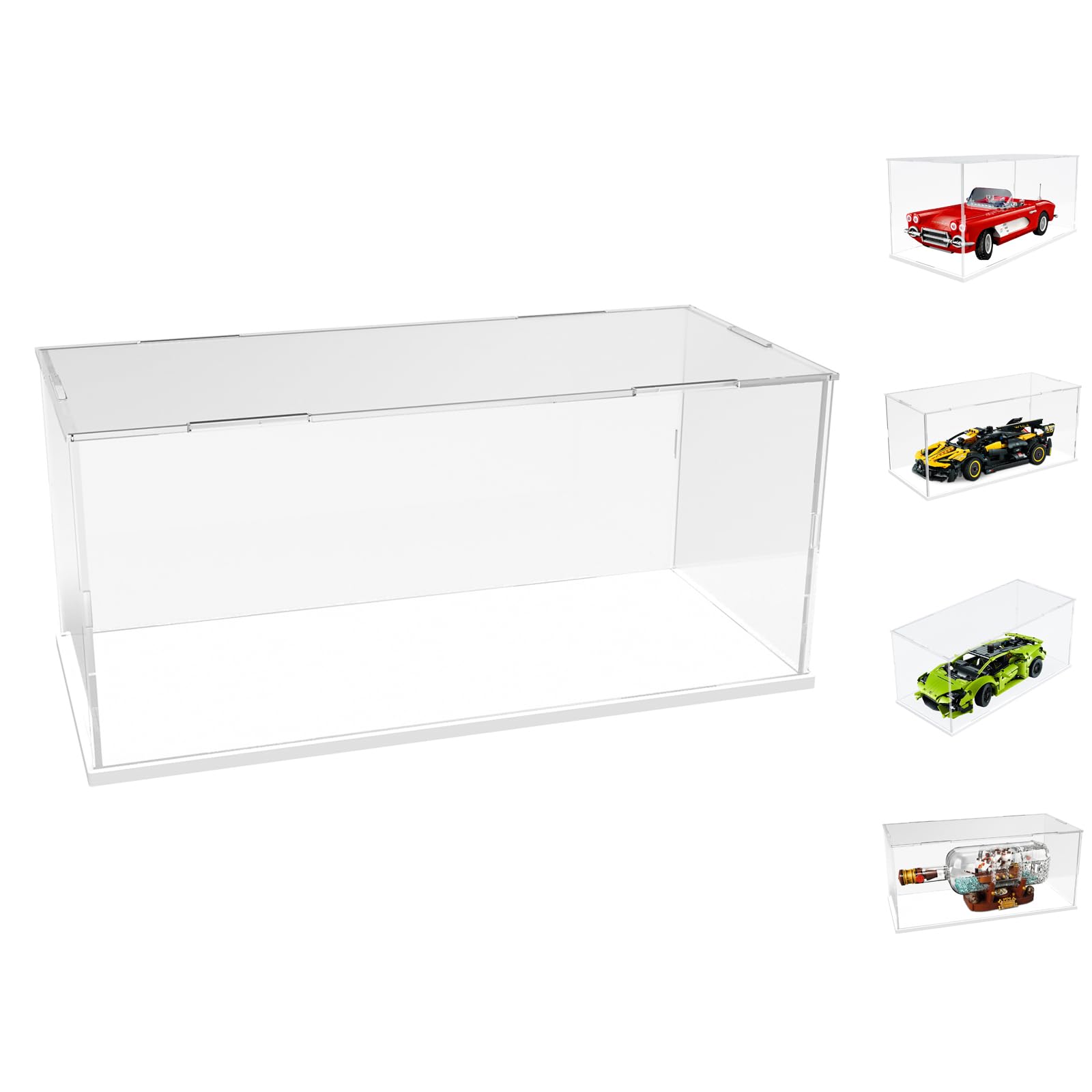 Choowin Acrylic Display Case for Lego Technic Car 42208 42212 42222 42223 42226 for Lego Car Display Thickened Clear Acrylic Display Cases for Collectibles Assemble Dustproof Display Box(White Base)