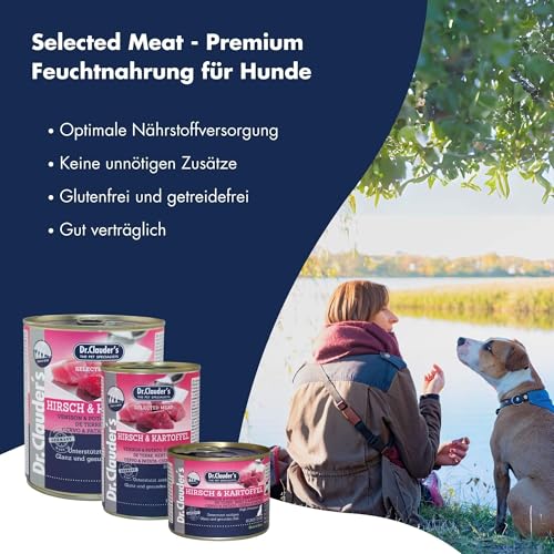 DR.CLAUDER'S - Selected Meat Prebiotic | Nassfutter in Lebensmittelqualität mit Omega-3 aus Lachsöl für ausgewachsene Hunde. Alleinfutter in der Dose | 200g Hirsch&Kartoffel