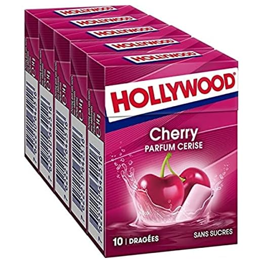 Hollywood Chewing-gum à la cerise, sans sucres - La boîte de 10, 70g