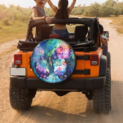 Image of Colorful Butterfly with Pink Spare Tire Cover Dust-Proof Wheel Tire Cover Fit Trailer, RV, SUV and Many Vehicle 17 Inch