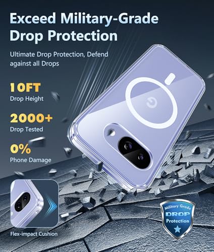 Image of FNTCASE for Google Pixel 9a Case: Magnetic Military Grade Drop Protection Anti Yellowing Cell Phone Cover - Rugged Shockproof Protective Bumper Transparent Cases(Clear Magnetic)
