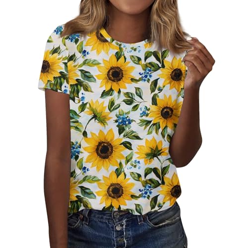 WDCHAOYUE Camiseta Mujer Manga Corta Blusa Escuela Suave Oversize con Flores Boyfrien Camiseta Mujer Cuello Redondo Delgado Casual Verano, 02-amarillo, 3XL