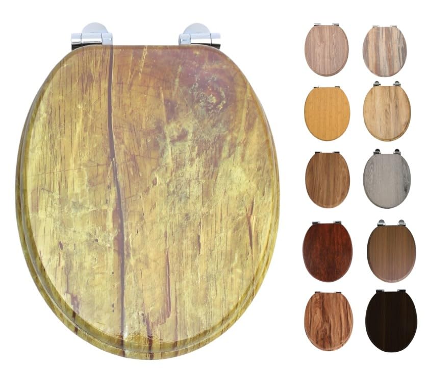 Rustic Wood MDF Soft Close Toilet Seat, Wood Effect, Oval Shape, Bottom Fixing, 435mm โ image 1