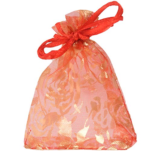 VERAWE 100 pièces 7 x 9 cm Sacs à bijoux en organza rose Sacs cadeaux de fête de Noël Rouge