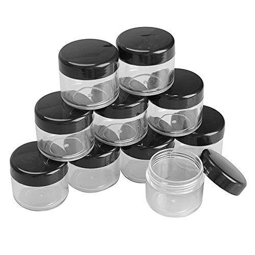 TOPWEL 25PCS 10g/15g/20g Refillable Plastic Screw Cap Lid with Clear Base Empty Plastic Container Jars for Nail Powder Bottles Eye Shadow Container Lot Powder Container (20g, Black)