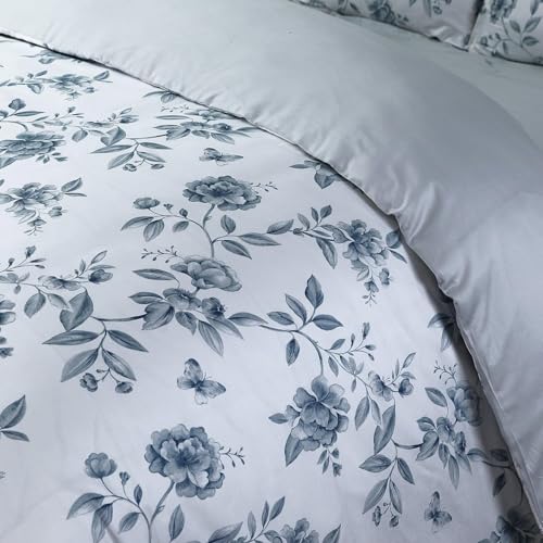 Majestic Giftware Madison Linen 4 Pcs 48" Full Size Duvet Bedding Set (BL100-48F-1-4pcs) Amalfi Orchard - Blue 300 Thread Count Cotton Sateen | 1 Fitted Sheet, 1 Duvet, 2 Pillowcases
