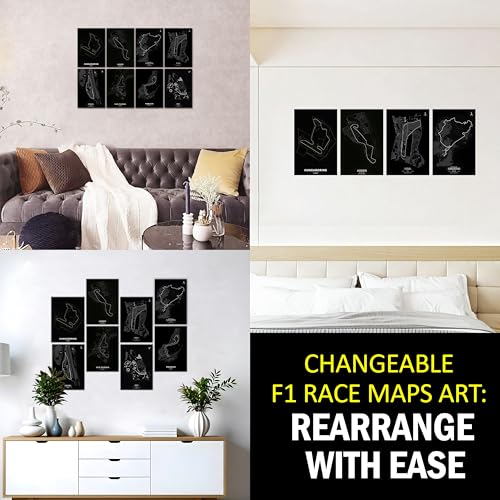 Image of F1 Maps pack of 8 Wall Posters 8x12 inch (A4 Size) Included Self Adhesive on Back Wall Decor Posters Wall Art For Bedroom, Living room, Office, Dining Room