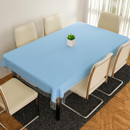 Kuber industries Dining Table Cover | PVC Table Cloth Cover | 6-Seater Table Cloth | Table Protector Cover | Table Cover for Dining Table | Barik Check Table Cover | 60x90 Inch | DTC | Sky Blue