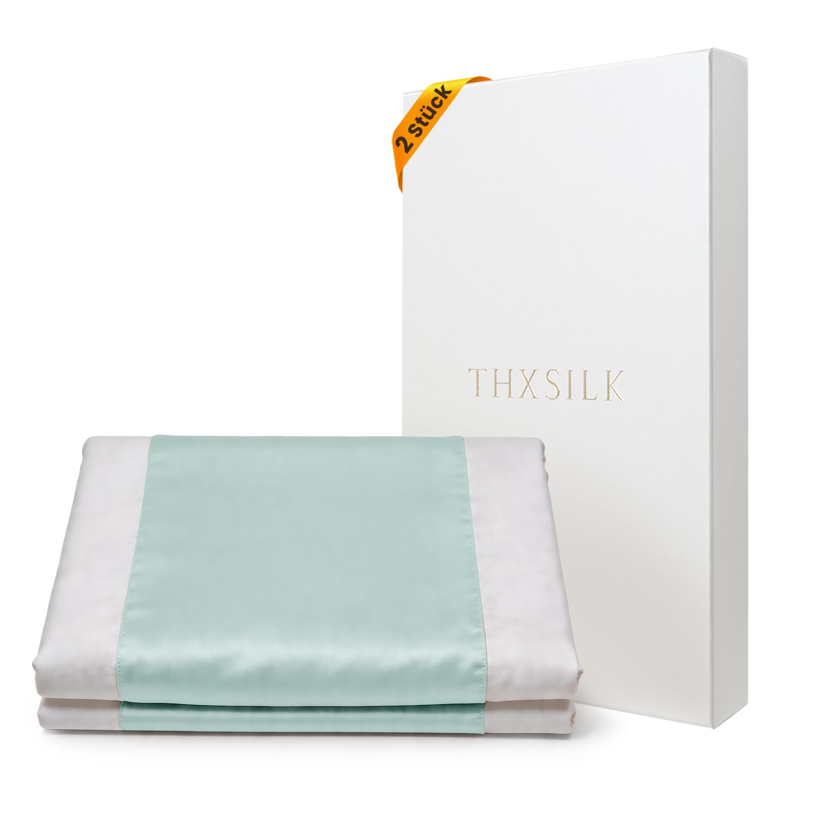THXSILK Pack of 2 Fitted Sheets for Baby, 100% Mulberry Silk, Soft and Breathable to Protect Baby Hair, Elastic Fastening, Oeko-Tex Certified, 52 x 56 cm, Light Blue