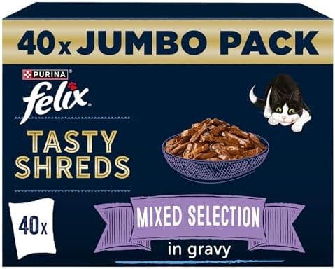 FELIX Tasty Shreds Mixed Selection in Gravy Wet Cat Food 40x80g