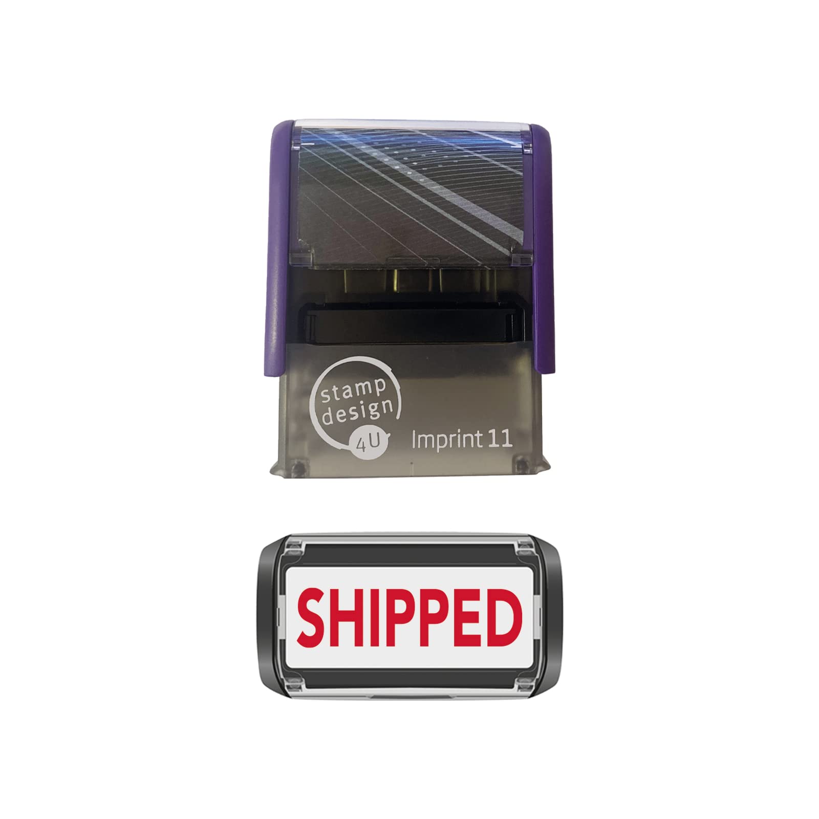 Stamp Design 4U Red Imprint 11 38 X 14Mm Shipped Self Inking Rubber Stamp ( Ink) - Stamp Your Shipped Documents