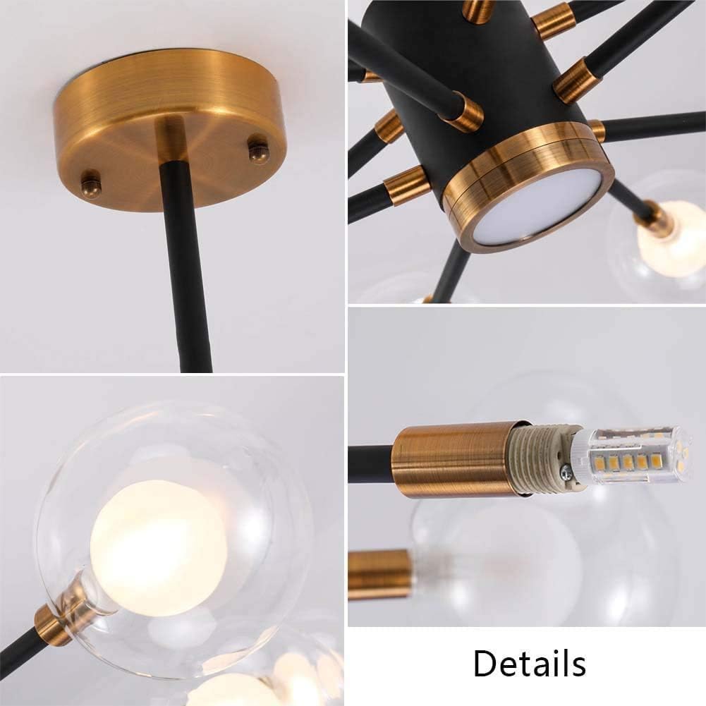 12-Lights Black Sputnik Chandeliers Light Fixtures,V-intage During Lighting,Modern Metal Flush Mount Ceiling Lamp