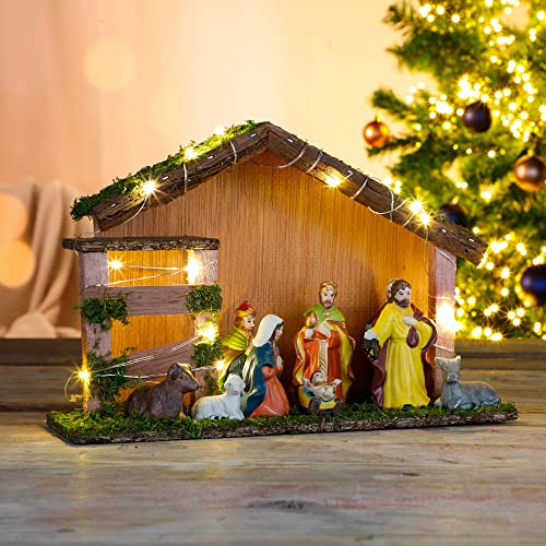 Gravidus LED-Weihnachtskrippe mit 9 Figuren, Batteriebetrieben -...