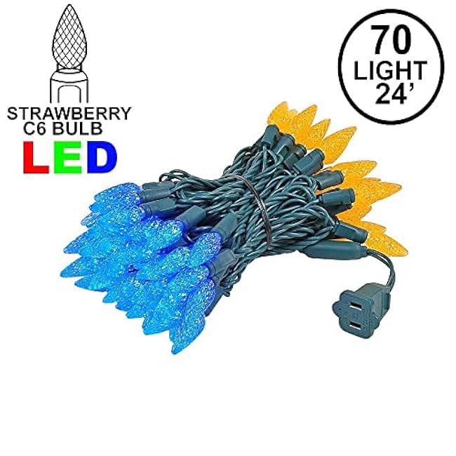 Novelty Lights 24FT 70 LED C6 LED Christmas String Lights, Outdoor Christmas Tree Commercial Grade LED String Lights, Permanent Christmas Lights Outdoor Tree Decorations Outdoor (Blue/Orange)