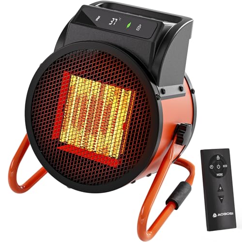 Chauffage céramique 2000W avec télécommande Thermostat digital, timer 24h & 3 puissances. Chaleur rapide pour intérieur et extérieur (garage, atelier, chantier)