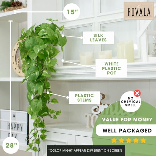 ROVALA Silk Plants for Home Decor Indoor in Pot Realistic Artificial Plants Fake Hanging Plants Faux Plants Indoor Fake Potted Plants Fake Plants for Shelves Bathroom Plants, Fake Pothos (Light Green) - Image 8