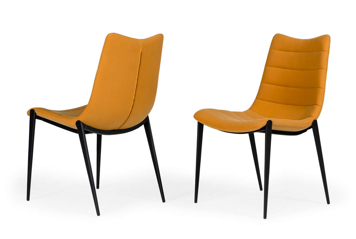 Limari Home Medard Collection Industrial Style Eco-Leather Upholstered Dining Chair with Black Powder Coated Iron Legs (Set of 2), Tan